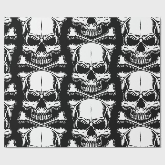 Papier Cadeau Thème pirate Fête Adulte Navires Skuls Noir (Plat)