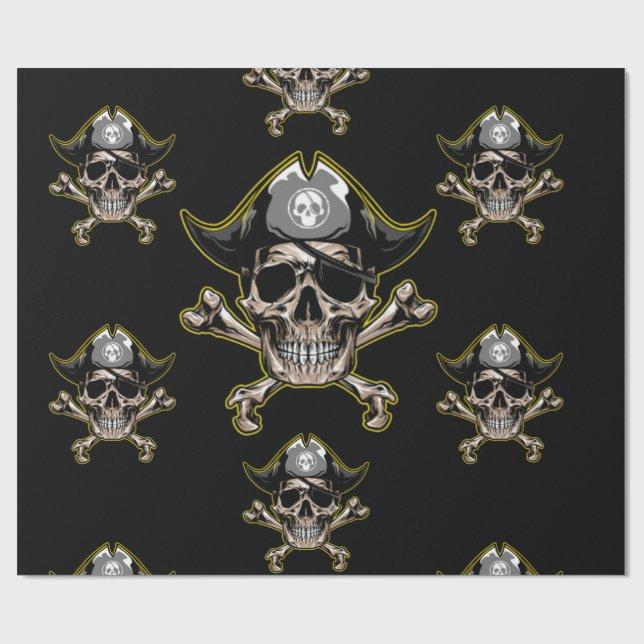 Papier Cadeau Thème pirate Fête Adulte Skull Bones (Plat)