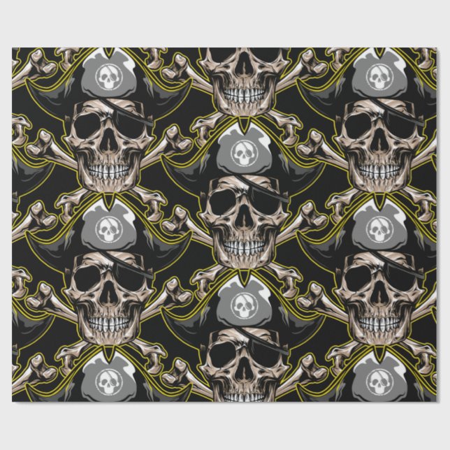 Papier Cadeau Thème pirate Fête Adulte Skuls (Plat)