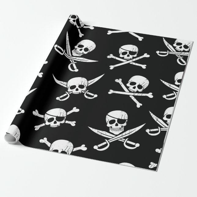 Papier Cadeau Thème Pirate Ship Skull and Bones (Déroulé)