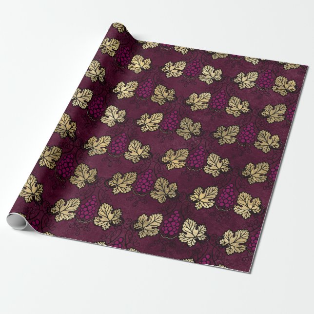 Papier Cadeau Thème vin bordeaux et or (Déroulé)
