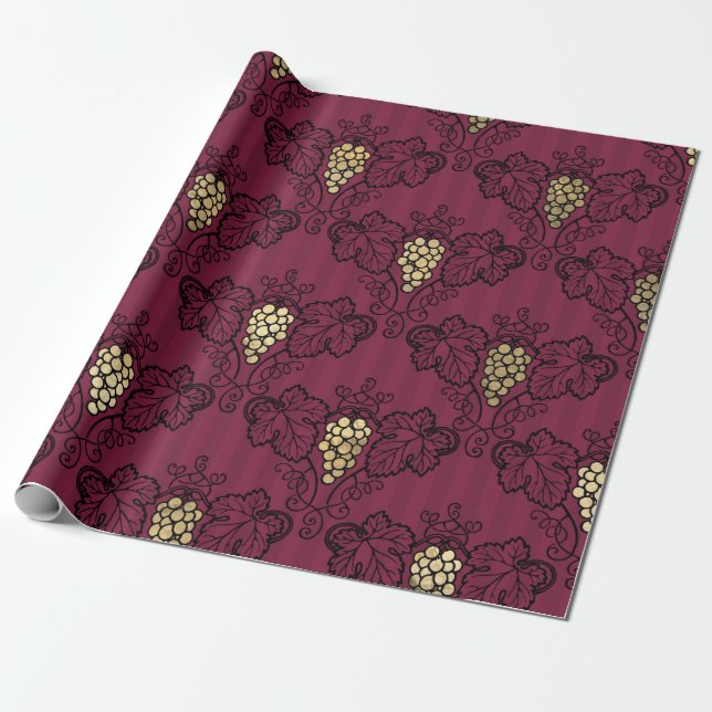 Papier Cadeau Thème vin Bourgogne prune et or (Déroulé)
