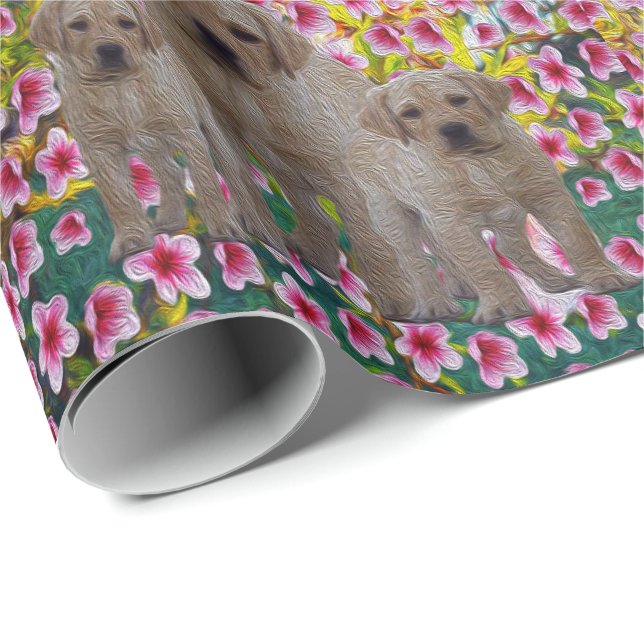 Papier Cadeau Three Labrador Puppies Oil Painted (Coin rond)