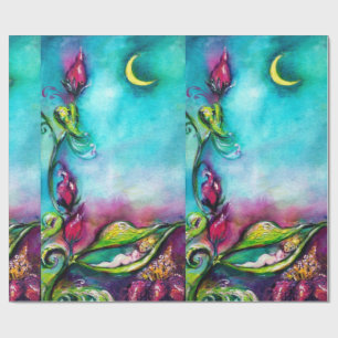 PAPIER CADEAU THUMBELINA DORMIR ENTRE FEUILLES ROSE