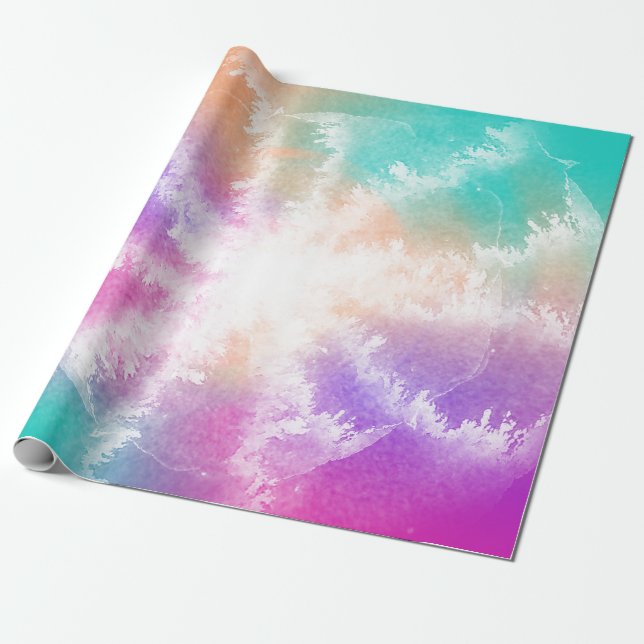 Papier Cadeau Tie Dye Pastel Aquarelle rose orange Turquoise vio (Déroulé)