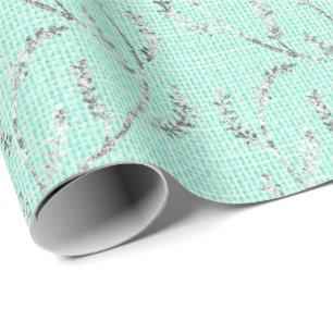 Papier Cadeau Tiffany Mint Aqua Linen Silver Sparkly Laurel