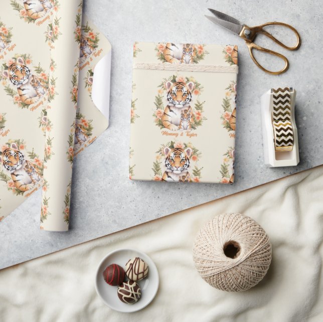 Papier Cadeau Tiger et bébé Nouvel anniversaire (Artisanat)
