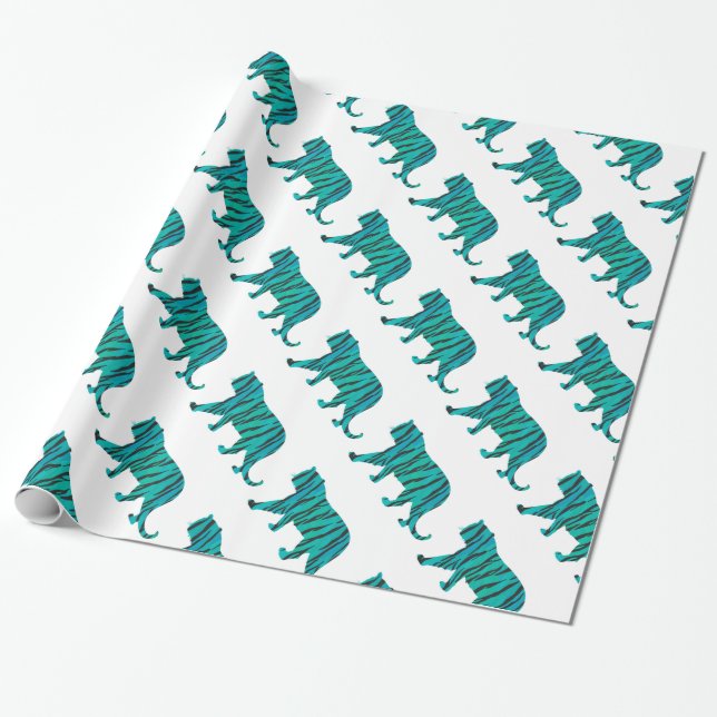 Papier Cadeau Tiger noir et Turquoise (Déroulé)