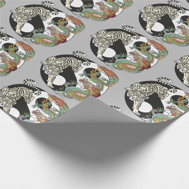 Papier Cadeau Tigre blanc contre dragon vert dans le Yin yang gu (Coin)