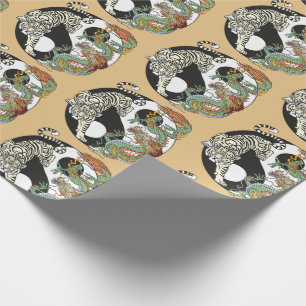 Papier Cadeau Tigre blanc contre dragon vert dans le Yin yang gu