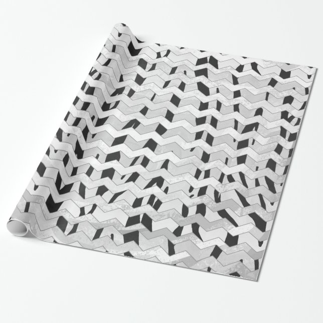 Papier Cadeau Tigre Cheveron noir et blanc (Déroulé)