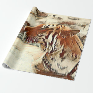 Papier Cadeau tigre de natation de couleur chaude