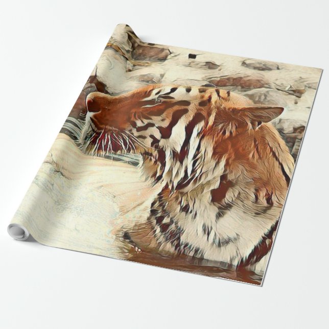 Papier Cadeau tigre de natation de couleur chaude (Déroulé)