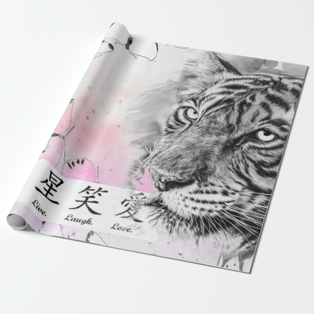 PAPIER CADEAU TIGRE ET BOUTEILLES EN ROSE (Déroulé)