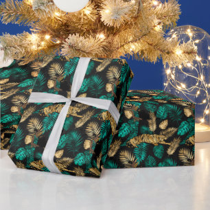 Papier Cadeau Tigres Tropicaux & Feuilles   Motif de Jungle Auda