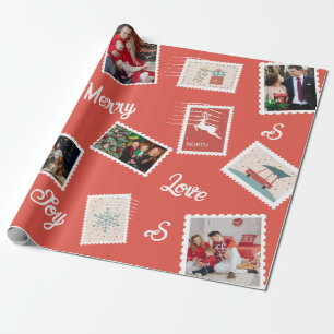 Papier Cadeau Timbre de Noël personnalisé avec nom et photos