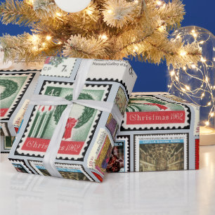 Papier Cadeau Timbres de Noël Postage autour du monde