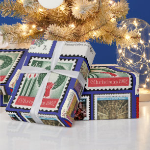 Papier Cadeau Timbres de Noël Postage autour du monde