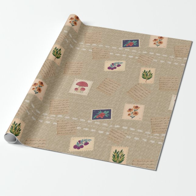 Papier Cadeau Timbres rétro Vintages uniques (Déroulé)