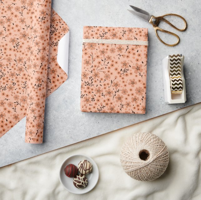 Papier Cadeau Tiny cute pink red brown cream pattern (Artisanat)