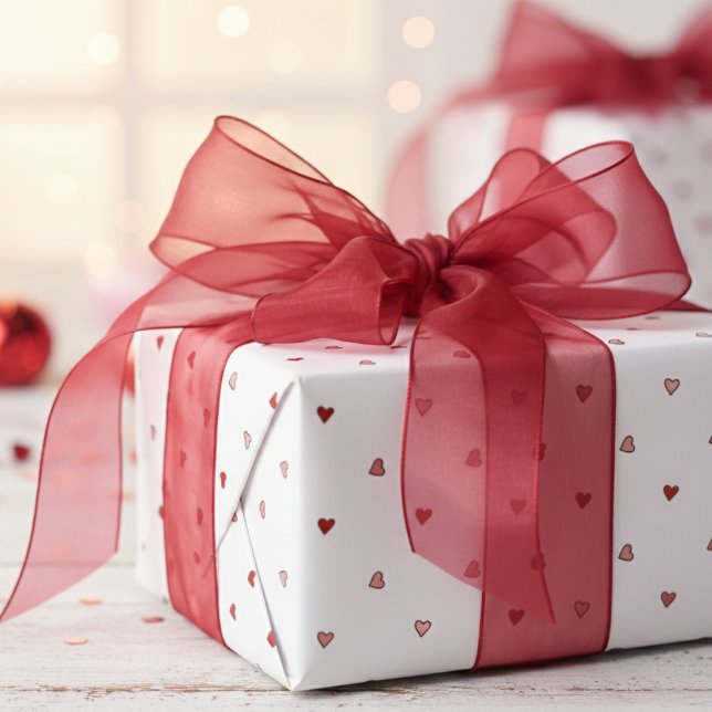 Papier Cadeau Tiny Pink Red Hearts Minimal Valentine's Day (Simple Red Pink Hearts on White. Cute Valentine's Day Kids Wrapping Paper with Tiny Heart Pattern)