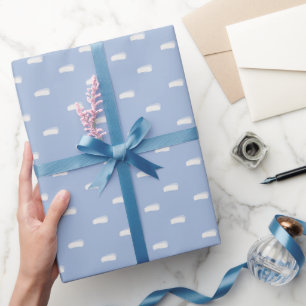 Papier Cadeau Tirets minimalistes blancs sur bleu