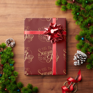 Papier Cadeau "Tis Season" Red Gold Script Holiday