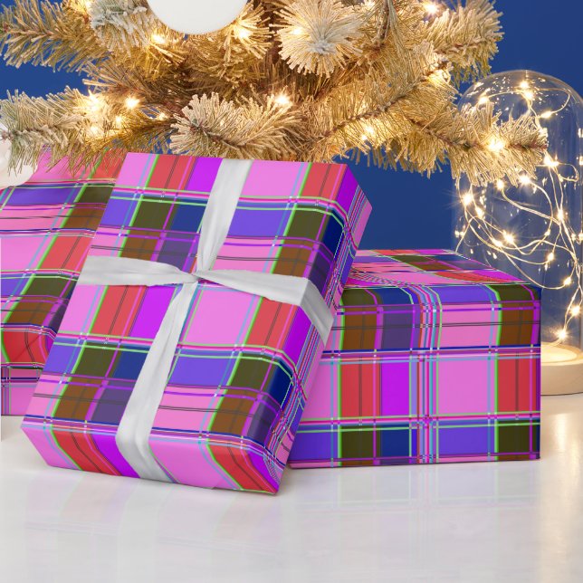 Papier Cadeau Tissu à carreaux rose motif Madras (Vacances)