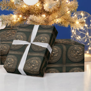 Papier Cadeau Tissu à emblème de pavillon de chasse vert chasseu