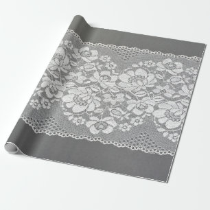 Papier Cadeau Tissu de dentelle blanc sur gris 