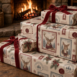 Papier Cadeau Titre : Timbre de Noël Vintage Pôle Nord 