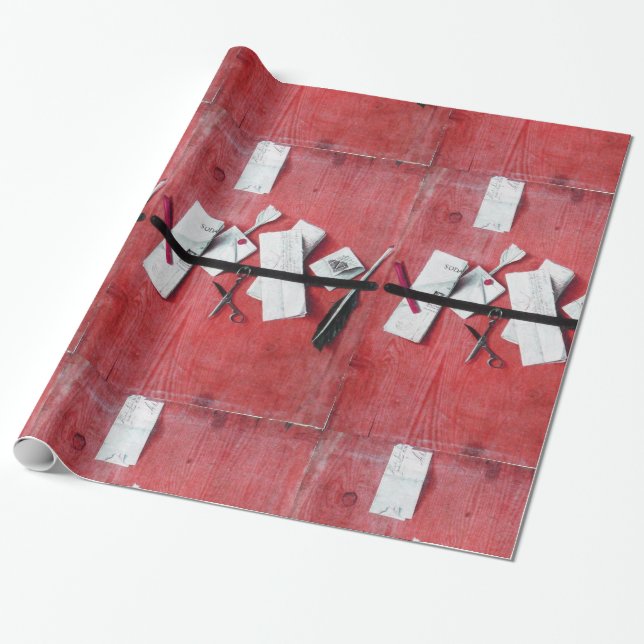 Papier Cadeau TITULAIRE DE LETTRE EN BOIS, Noir rouge, Blanc (Déroulé)