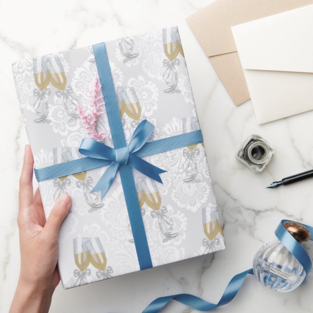 Papier Cadeau Toast de Champagne sur Satin Damask (Cadeaux)