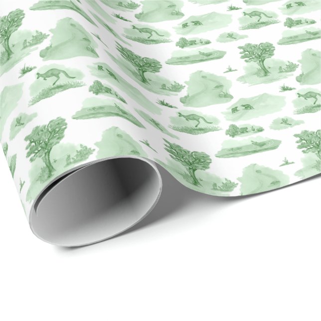 Papier Cadeau Toile Animalier Australien (Vert) (Coin rond)