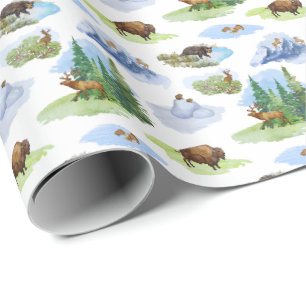 Papier Cadeau Toile Animaux des Montagnes Rocheuses (Original)