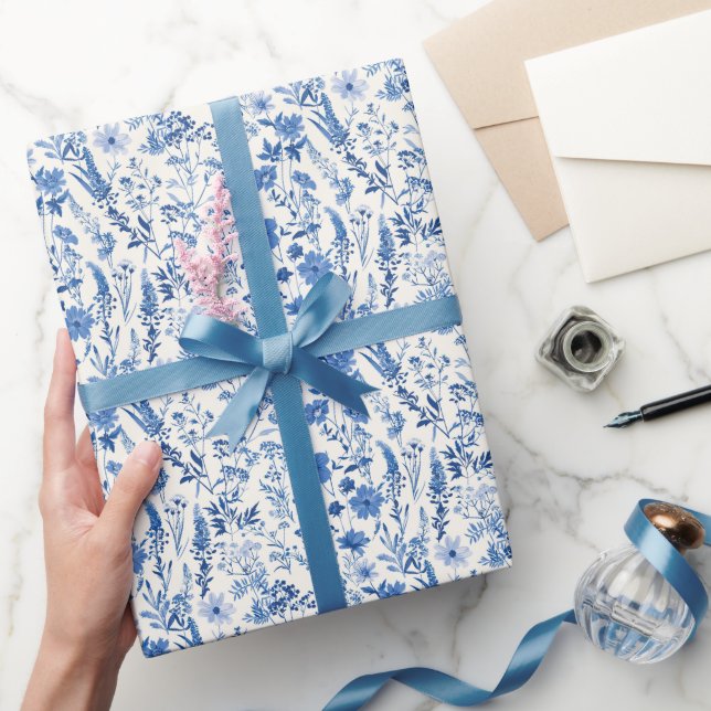 Papier Cadeau Toile Bleu Vintage Floral (Cadeaux)
