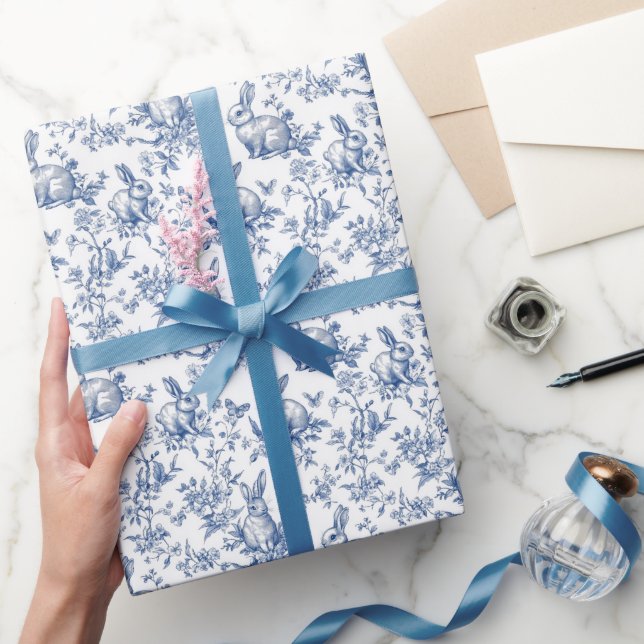 Papier Cadeau Toile Bleue De Jouy Bunny Pâques (Cadeaux)