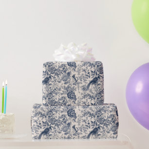 Papier Cadeau Toile bleue vintage Fleurie