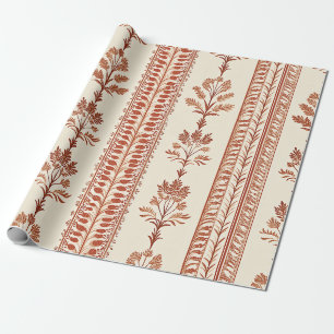 Papier Cadeau Toile botanique en terre cuite vintage sur fond cr