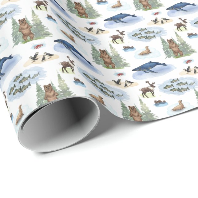 Papier Cadeau Toile d'animaux d'Alaska (Couleurs originales)  (Coin rond)