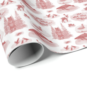 Papier Cadeau Toile d'animaux d'Alaska (Rouge Brique)