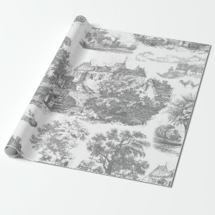 Papier Cadeau Toile de campagne Vintage gris classique