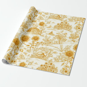 Papier Cadeau Toile de campagne vintage jaune tournesol (1)