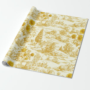 Papier Cadeau Toile de campagne vintage jaune tournesol (2)