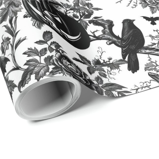 Papier Cadeau Toile de Halloween noir et blanc (Coin rond)