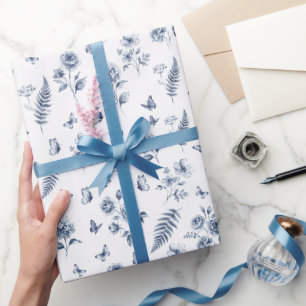 Papier Cadeau Toile de jouy chinoise bleu motif