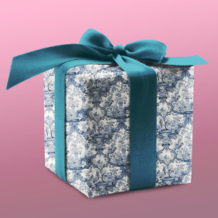 Papier Cadeau Toile de Jouy damask floral bleu vintage