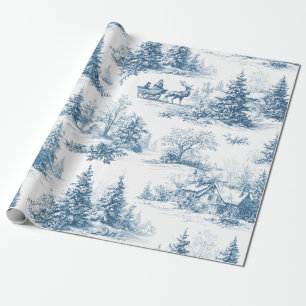 Papier Cadeau Toile de Jouy hivernale vintage - Noël classique