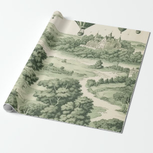 Papier Cadeau Toile de Jouy verte classique Campagne française