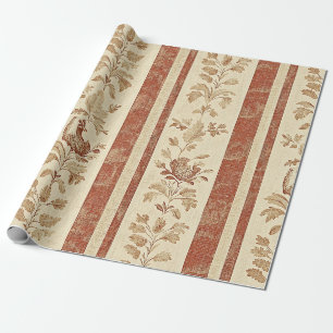 Papier Cadeau Toile de Jouy vintage à motif floral rayé avec pou